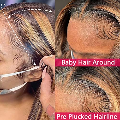 13x5 HD Honey Blonde Lace Front Wigs Human Hair Wigs for Black Women 180 Density Ombre Straight T Lace Frontal Wigs Human Hair Pre Plucked with Baby Hair Natural Hairline(24 Inch) - Image 2
