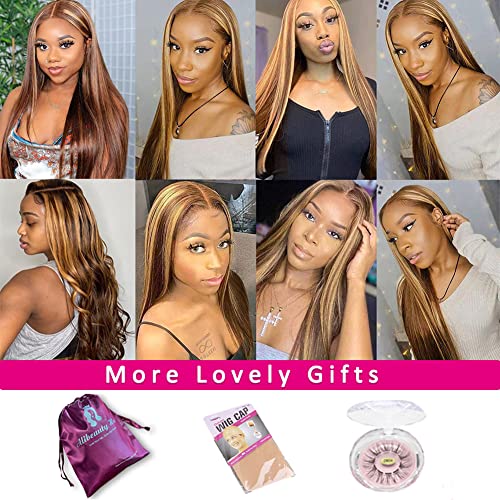 13x5 HD Honey Blonde Lace Front Wigs Human Hair Wigs for Black Women 180 Density Ombre Straight T Lace Frontal Wigs Human Hair Pre Plucked with Baby Hair Natural Hairline(24 Inch) - Image 7