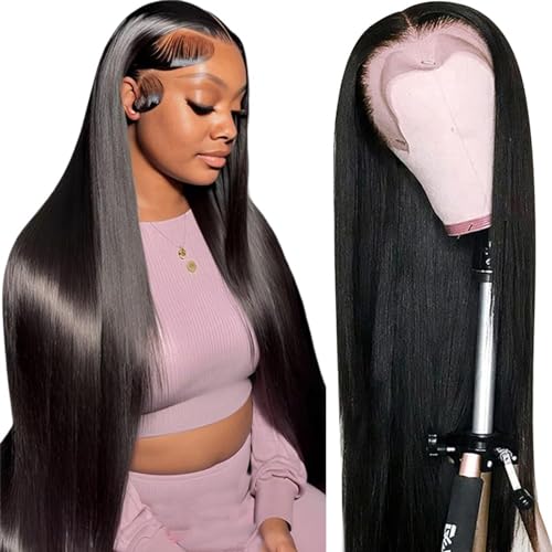 13x6 200% Density HD Lace Front Wigs Human Hair Pre Plucked 28 Inch Human Hair Lace Front Wigs Straight Human Hair Wigs for Black Women Natural Hairline