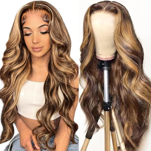 13x6 Body Wave Lace Front Wigs Human Hair Pre Plucked 180% Density 13x6 HD Lace 18 Inch P4/27 Honey Blonde Frontal Wigs Human Hair for Black Women Glueless Ombre Lace Front Wig Human Hair