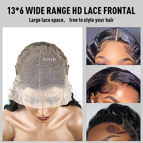 13x6 Deep Wave HD Lace Front Wigs Human Hair, Loose Deep Wave Transparent Lace Frontal Wig 180% Density, Pre-Plulcked Water Wave Wig 28 inch - Image 3