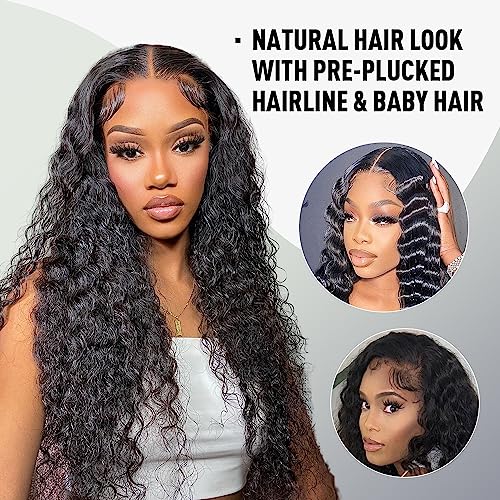 13x6 Deep Wave HD Lace Front Wigs Human Hair, Loose Deep Wave Transparent Lace Frontal Wig 180% Density, Pre-Plulcked Water Wave Wig 28 inch - Image 4