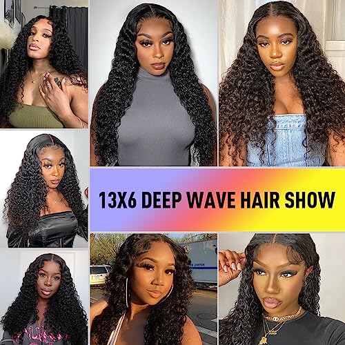13x6 Deep Wave HD Lace Front Wigs Human Hair, Loose Deep Wave Transparent Lace Frontal Wig 180% Density, Pre-Plulcked Water Wave Wig 28 inch - Image 6