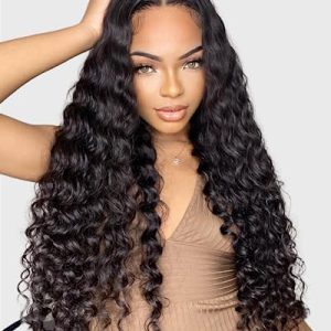 13x6 Deep Wave HD Lace Front Wigs Human Hair, Loose Deep Wave Transparent Lace Frontal Wig 180% Density, Pre-Plulcked Water Wave Wig 28 inch