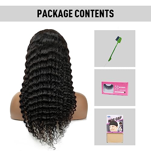 13x6 Deep Wave HD Lace Front Wigs Human Hair, Loose Deep Wave Transparent Lace Frontal Wig 180% Density, Pre-Plulcked Water Wave Wig 28 inch - Image 5