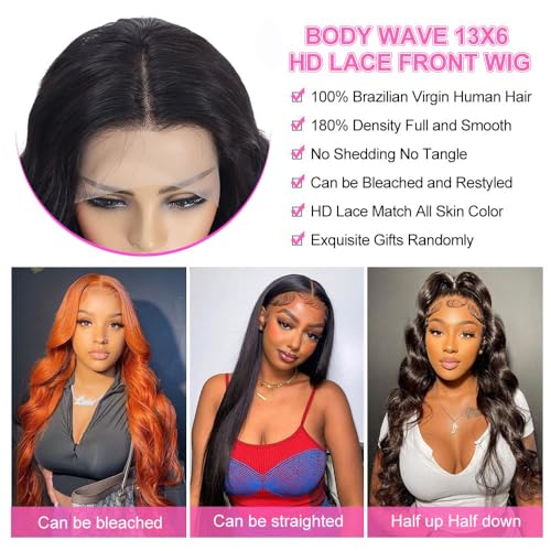 13x6 Lace Front Wigs Human Hair Body Wave HD Transparent Lace Frontal Wigs Human Hair 180 Density Glueless Wigs Human Hair Pre Plucked 24 Inch - Image 3