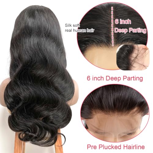 13x6 Lace Front Wigs Human Hair Pre Plucked 200 Density Body Wave HD Lace Front Wigs for Women Human Hair Glueless (26 Inch, Natural Color) - Image 4