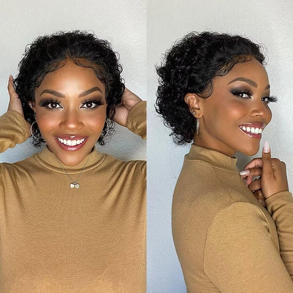 13X6 Transparent Lace Pixie Cut Wig Curly Deep Wave Short Bob Curly Human Hair Wigs Natural Color Water Wave Human Hair Wig Pre Plucked Glueless Short Wave Human Hair Wigs For Woman 150 Brazilian Remy - Image 4