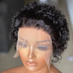 13X6 Transparent Lace Pixie Cut Wig Curly Deep Wave Short Bob Curly Human Hair Wigs Natural Color Water Wave Human Hair Wig Pre Plucked Glueless Short Wave Human Hair Wigs For Woman 150 Brazilian Remy