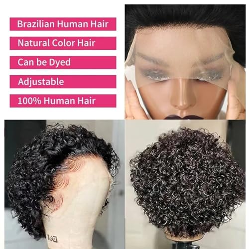13X6 Transparent Lace Pixie Cut Wig Curly Deep Wave Short Bob Curly Human Hair Wigs Natural Color Water Wave Human Hair Wig Pre Plucked Glueless Short Wave Human Hair Wigs For Woman 150 Brazilian Remy - Image 5
