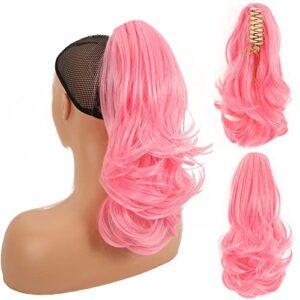 14 Inch Curly Pinkish Synthetic Claw Clip-In Ponytail Extension for Women and Girls