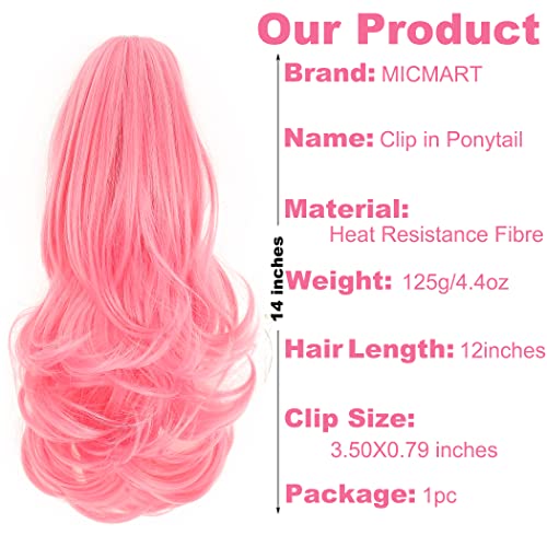 14 Inch Curly Pinkish Synthetic Claw Clip-In Ponytail Extension for Women and Girls - Image 3