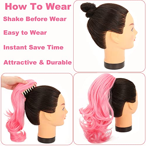 14 Inch Curly Pinkish Synthetic Claw Clip-In Ponytail Extension for Women and Girls - Image 6