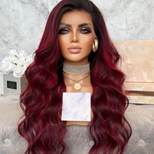 14 Inch 99J Burgundy Ombre Highlight Body Wave Lace Front Human Hair Wig - Image 4