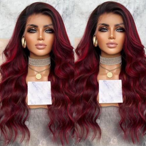 14 Inch 99J Burgundy Ombre Highlight Body Wave Lace Front Human Hair Wig - Image 3