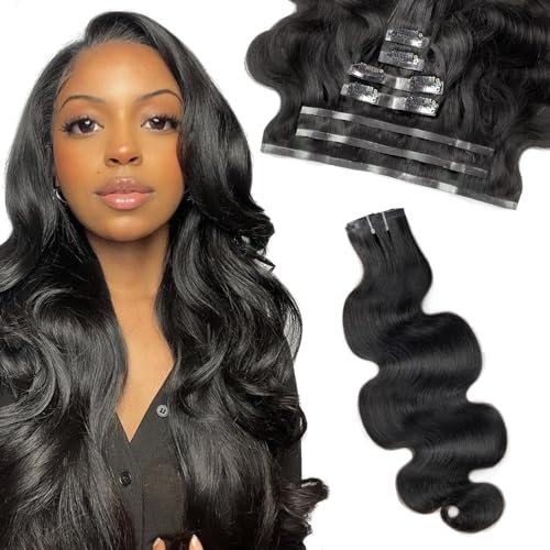 14 inch Body Wave Clip in Hair Extensions Human Hair 110g 7pcs Seamless Clip in Hair Extensions Human Hair Pu Invisible Real Human Hair Extensions Clip Ins #1B Natural Black