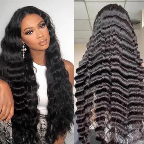 14 Inch Deep Wave HD Lace Front Wig for Black Women, 180% Density