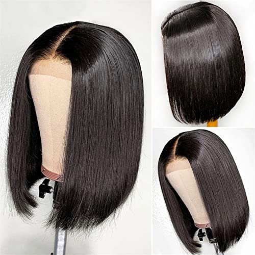 14 Inch HD Lace Glueless Straight Human Hair Bob Wig 150% Density Pre Plucked with Baby Hair