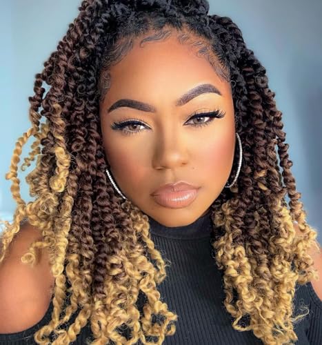 14 Inch Pre-twisted Passion Twist Crochet Hair for Black Women 8 Packs Passion Twist Hair Pre-looped Crochet Hair Braids Bohemian Twists Synthetic Braiding Hair Extensions (12Strands/Pack, T1B/30/27#)