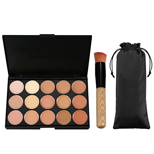 15 Colors Contour Palette Kit Camouflage Concealer Palette Christmas Gifts Eyeshadow Face Cream Makeup Foundation Kit Combination with Powder Brush for Professional and Daily Use