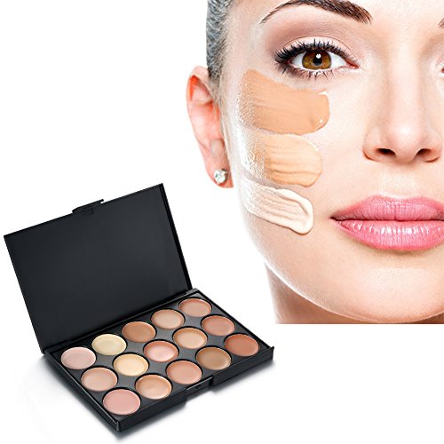 15 Colors Contour Palette Kit Camouflage Concealer Palette Christmas Gifts Eyeshadow Face Cream Makeup Foundation Kit Combination with Powder Brush for Professional and Daily Use - Image 5