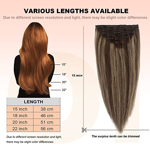 15 Inch 70g Balayage Clip-in Hair Extensions Chestnut Brown Beige Blonde 7 Piece Set - Image 6