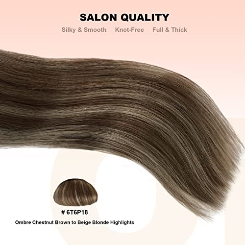 15 Inch 70g Balayage Clip-in Hair Extensions Chestnut Brown Beige Blonde 7 Piece Set - Image 5