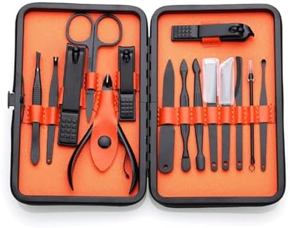 15 Piece Nail Clippers Set, Black Nail Clipper Set, Nail Enhancement Tool, Nail Clipper Set (Color : D, Size : 15.7 * 10cm)