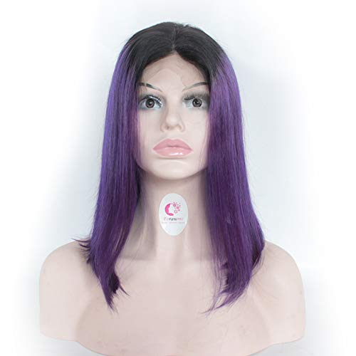 12 Inch 150% Density Ombre #1B/Purple Straight Human Hair Bob Wig 13X6 Lace Front - Image 2