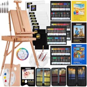 155-Piece Artist Painting Kit with French Easel, 48 Colors Acrylic Paints, 24 Colors Oil Paints, 24 Colors Watercolor Paints, Professional Paint kit for Adult, Artist, Beginner
