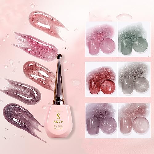 15ml Glitter powder Jelly Gel Nail Polish Set Pastel gel nail polish Nude Transparent Gel Polish Kit UV LED Soak Off Nail Polish DIY Manicure Nail Salon Semi Permanent Nail Polish Kit 9PCS (Brown) - Image 4
