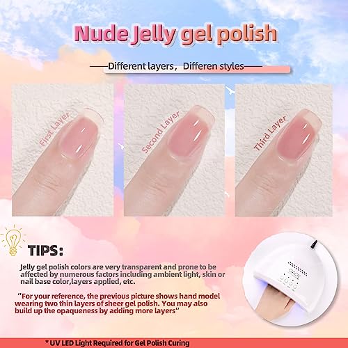 15ml Glitter powder Jelly Gel Nail Polish Set Pastel gel nail polish Nude Transparent Gel Polish Kit UV LED Soak Off Nail Polish DIY Manicure Nail Salon Semi Permanent Nail Polish Kit 9PCS (Brown) - Image 5