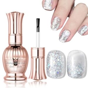 15ml Glitter Silver Gel Nail Polish, Sparkle Silver Holographic Sequins Glitter Gel Polish, High Shine Long Lasting Glossy Gel Polish Soak off UV LED Nail Art Manicure DIY Salon Home#2