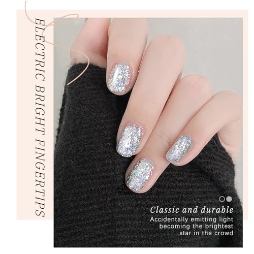 15ml Glitter Silver Gel Nail Polish, Sparkle Silver Holographic Sequins Glitter Gel Polish, High Shine Long Lasting Glossy Gel Polish Soak off UV LED Nail Art Manicure DIY Salon Home#2 - Image 2