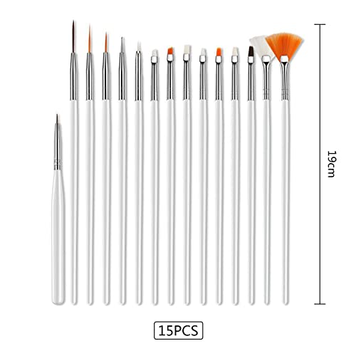 15pc White Acrylic Nail Art Pens and Polish Brushes for DIY & Professional Use - Image 4