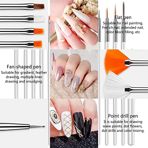 15pc White Acrylic Nail Art Pens and Polish Brushes for DIY & Professional Use - Image 2