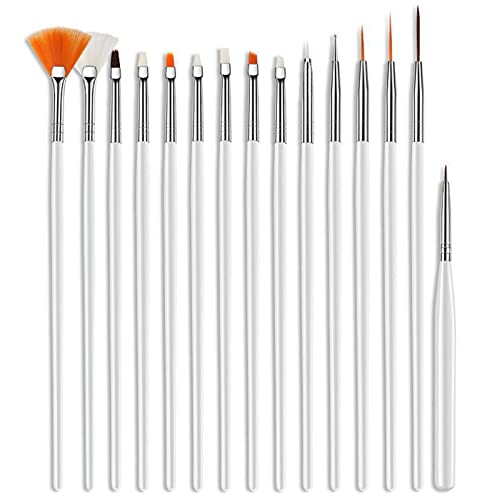 15pc White Acrylic Nail Art Pens and Polish Brushes for DIY & Professional Use