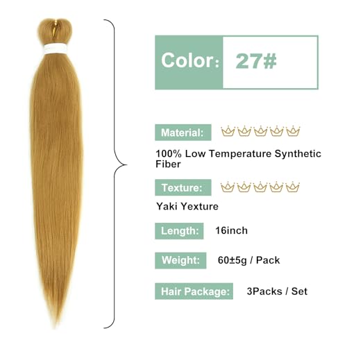 16 Inch Honey Blonde Synthetic Braiding Hair Pre-Stretched Crochet Extensions - 3 Packs - Image 2