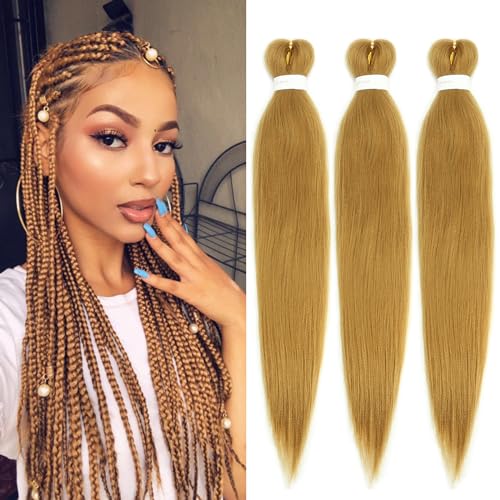 16 Inch Honey Blonde Synthetic Braiding Hair Pre-Stretched Crochet Extensions - 3 Packs