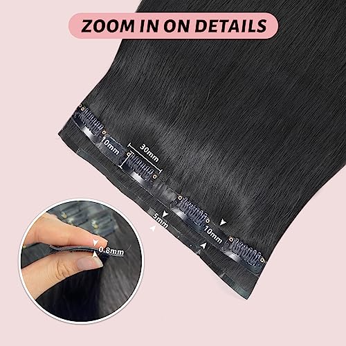 16 inch Seamless Clip in Hair Extensions Human Hair 110g 7pcs Invisible Clip in Hair Extensions Black Women PU Weft Real Human Hair Extensions Clip ins Hair Pieces 1B Natural Black Straight - Image 3