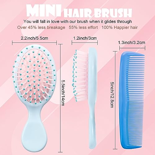 16 Pack Mini Hair Brush, Travel Detangling Brush ANSLCA Bulk Hair Brushes Set - Include 8 Mini Brush for Hair + 8 Fine Wide Hair Combs Wet Dry Hair for Girls Kids Women Boys Men, Multicolor - Image 4