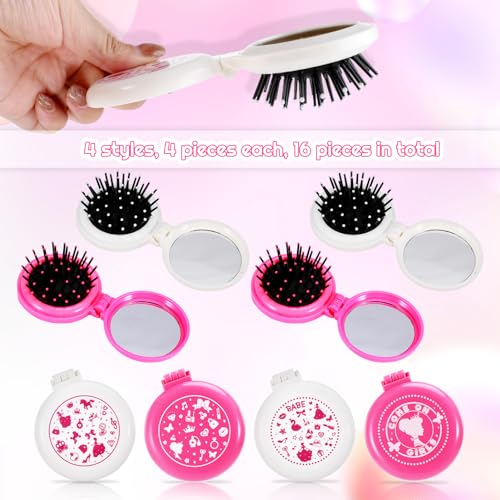 16 Pcs Folding Travel Hair Brush with Mirror,Small Pocket Hair Brush Portable Mini Hair Comb Wet and Dry Hair for Women Girls Kids - Image 3