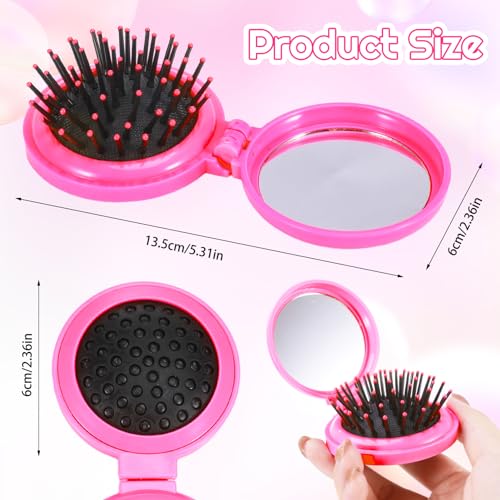 16 Pcs Folding Travel Hair Brush with Mirror,Small Pocket Hair Brush Portable Mini Hair Comb Wet and Dry Hair for Women Girls Kids - Image 2