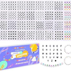 1600pcs Letter Beads Kits, 32 Styles White Acrylic Alphabet Beads Number Beads Colorful Heart Stars Beads for DIY Crafts Friendship Bracelets Making Kit（4x7mm）