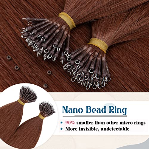 16inch Nano Beads Ring Hair Extensions Human Hair Dark Auburn Pre Bonded I Tip Keratin Cold Fusion Stick Tipped Hairpiece Iron Loop Link Straight Micro Bead Remy Hair for Women #33 50g 50strands - Image 4