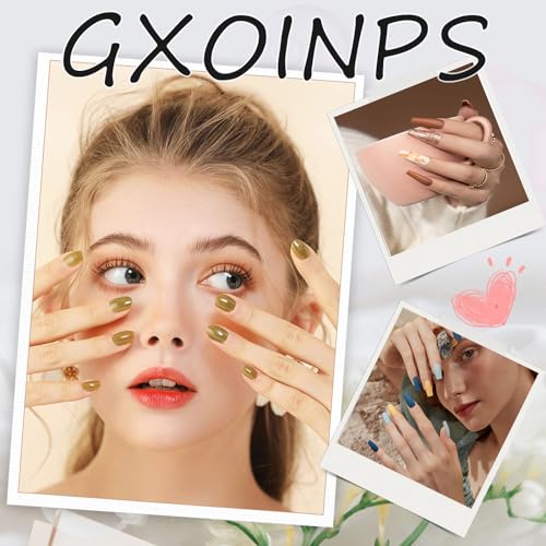Press on Nails Short Bling Glitter Fake Nails Almond Acrylic Nails Nude Full Cover Nails Press ons Swirls False Nails White Lines Glue on Nails Glossy Stick on Nails for Women 24Pcs - Image 7
