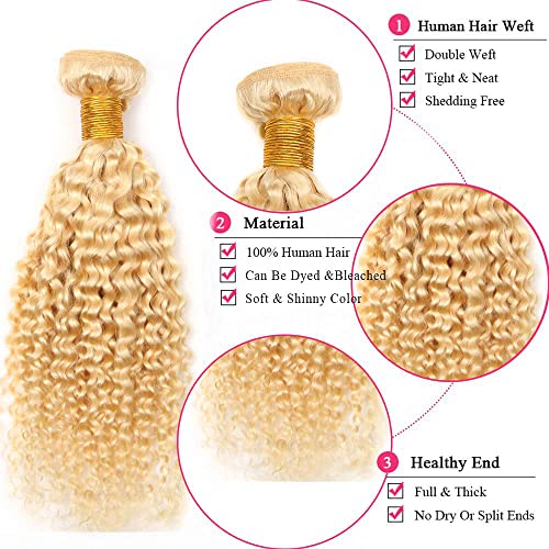 28 Inch 613 Bundles Blonde Kinky Curly Human Hair Bundles Brazilian Unprocessed Virgin Hair 1 Bundle Double Weft 613 Curly Bundles Remy Human Hair Extensions Blonde Bundles - Image 3