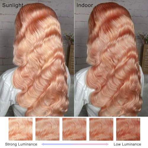 Pink Blonde Lace Front Wig Human Hair 13x4 HD Lace Rose Gold Human Hair Wigs Pre Plucked Peachy Blonde Colored Wig Human Hair For Women 150% Density Strawberry Blonde Body Wave Lace Front Wig 20 Inch - Image 3
