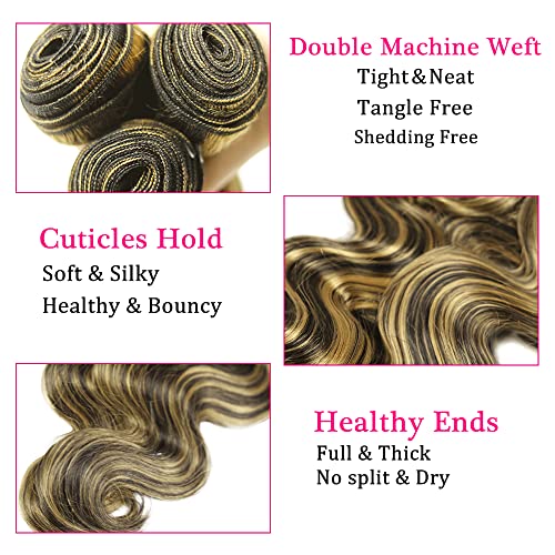 24 26 28 Inch Highlight Human Hair Bundles Blonde Body Wave Bundles Brazilian Two Tone Black Mixed With Honey Blonde Bundles Human Hair Unprocessed Virgin Hair 3 Bundles - Image 3