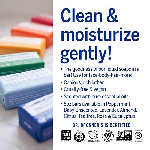 Dr. Bronner's Organic Lavender Bar Soap 5 oz Vegan Cruelty-Free Gentle Skin Care - Image 5